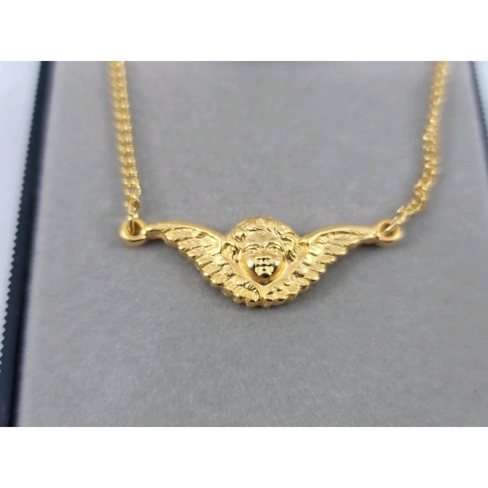 JoAnne Jewels 22kt Yellow Gold EGP Plated Cherub Angel Wings Necklace New - Picture 2 of 2